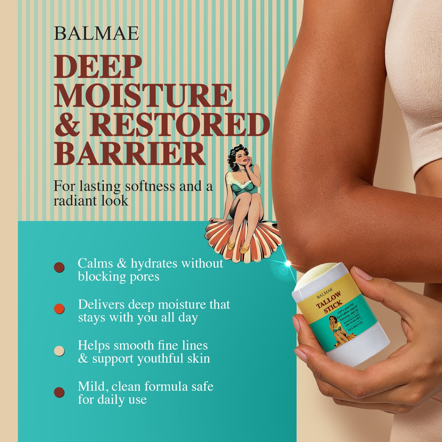 Balmae Tallow Stick - 100% Grass-Fed Beef Tallow Balm with Beeswax & Olive Oil