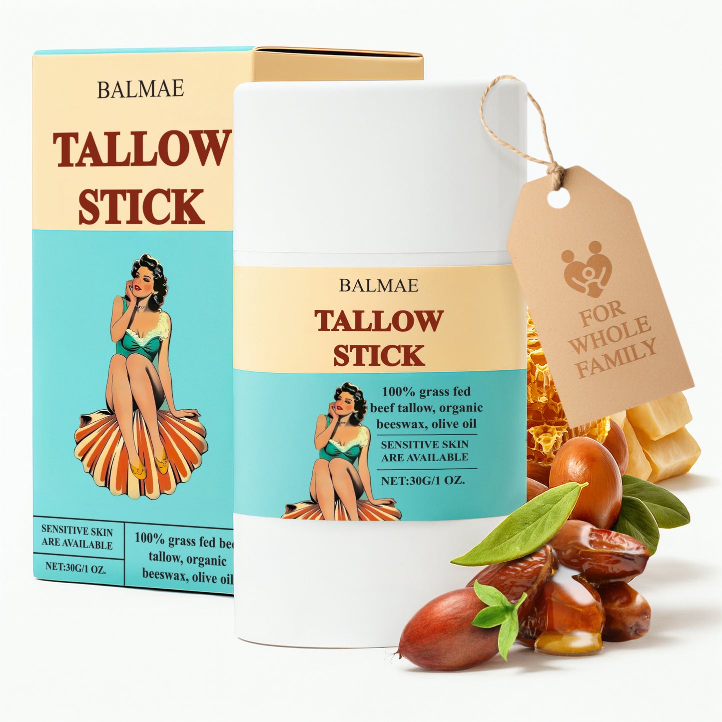 Balmae Tallow Stick - 100% Grass-Fed Beef Tallow Balm with Beeswax & Olive Oil
